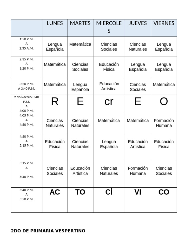 Horario Por Grados Vespertino | PDF | Matemáticas | Science