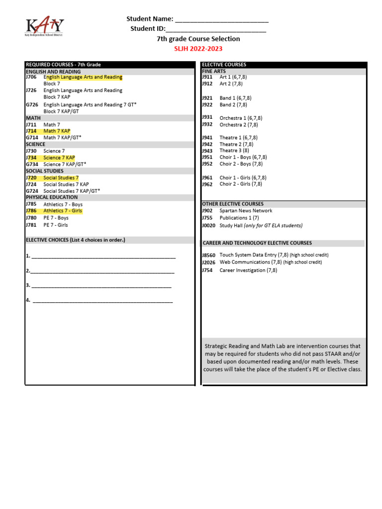 7th Grade Registration Course Selection Sheet 22-23 | PDF | Liberal ...