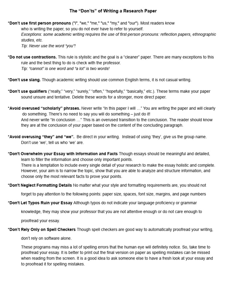 The "Don'ts" of Writing A Research Paper | PDF | Proofreading | Essays