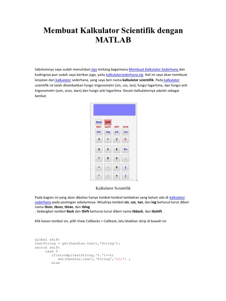 Scrib Membuat Kalkulator Scientifik Dengan MATLAB | PDF