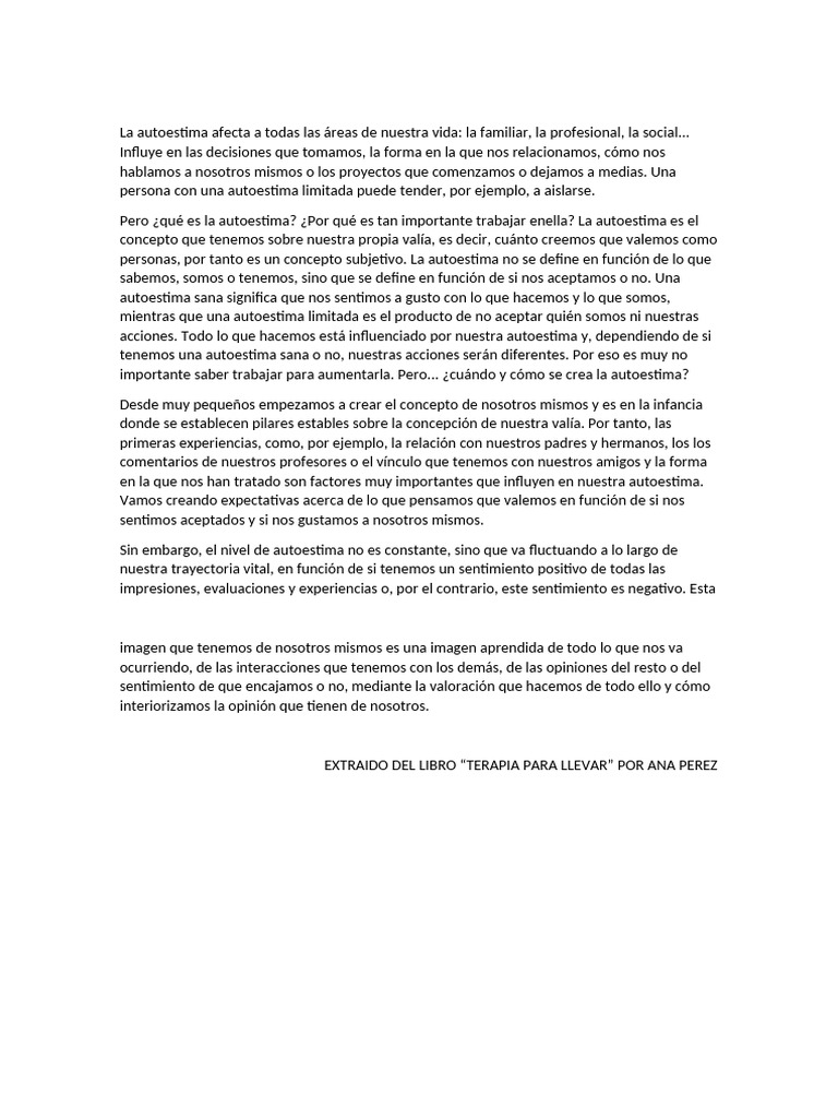 Importancia de la Autoestima en la Vida | PDF
