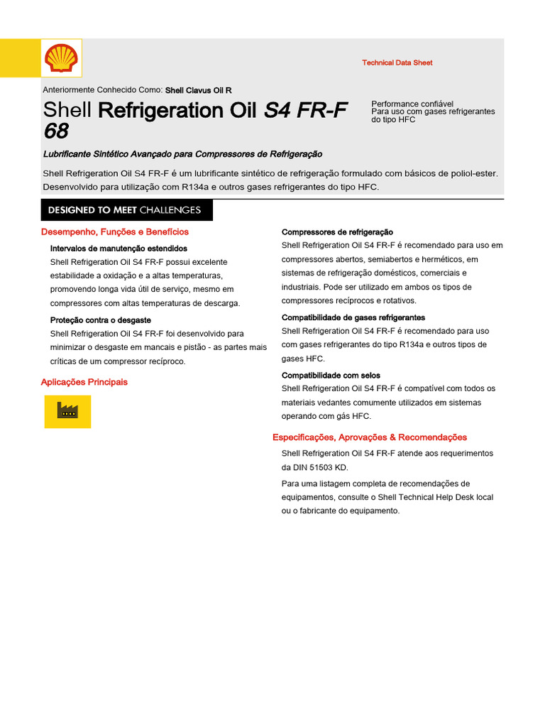 Óleo Refrigerante Shell S4 FR-F 68 | PDF