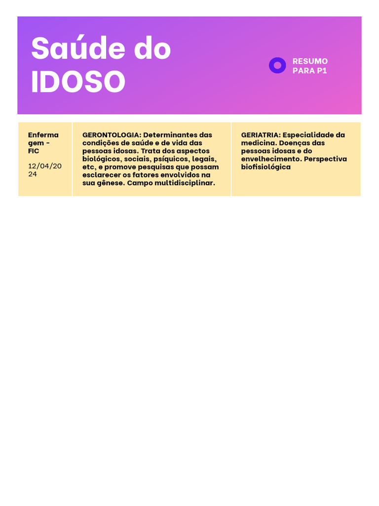 Saúde e Envelhecimento do Idoso | PDF | Terceira idade | Gerontologia