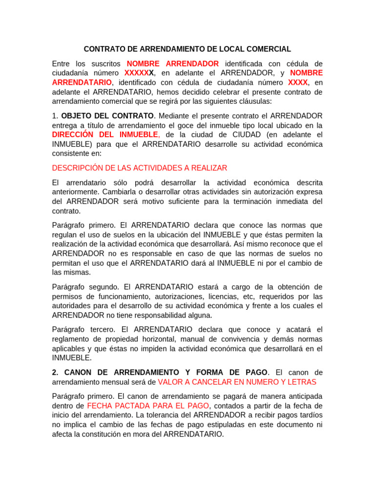 Modelo Contrato Arrendamiento Local | PDF | Daños y perjuicios