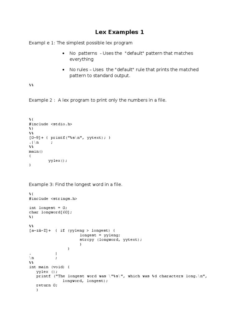 Lex Examples 1 | PDF