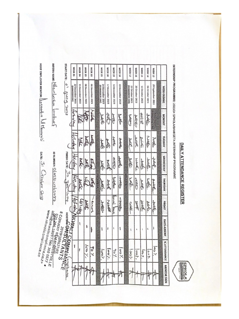 Daily Attendance Register | PDF