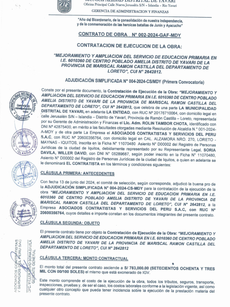 Contrato de Obras #002-GAF-MDY | PDF