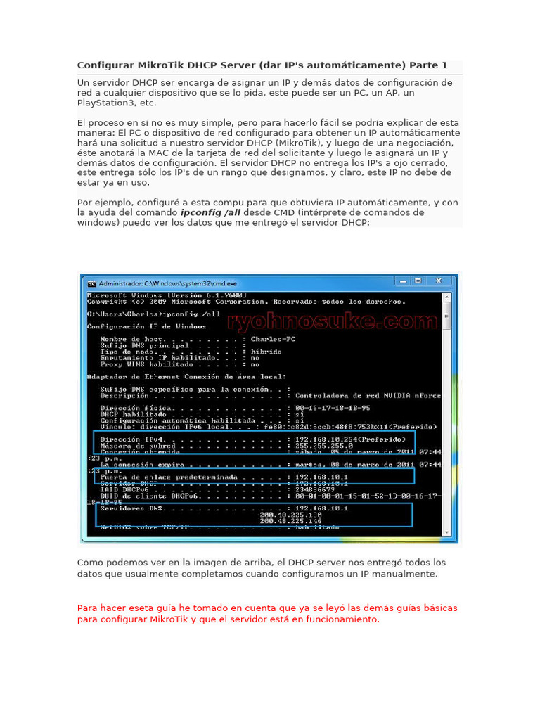 Configurar MikroTik DHCP Server | PDF | Dirección IP | Red de arquitectura