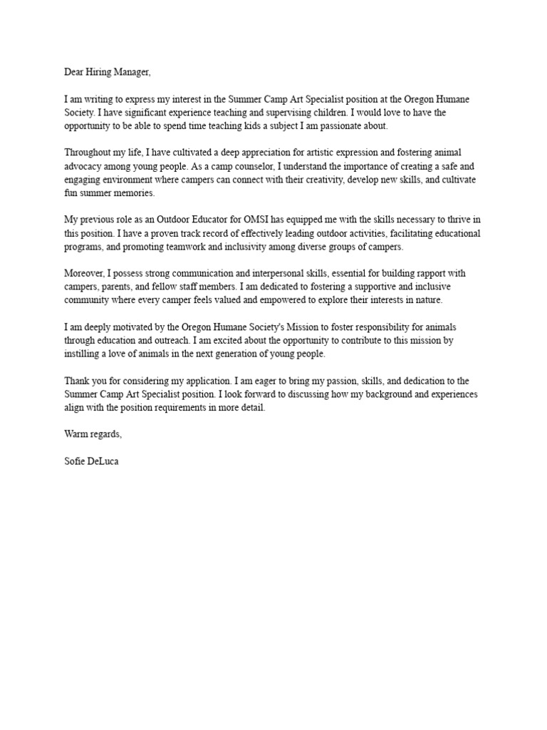 Cover Letter - Oregon Humane Society | PDF