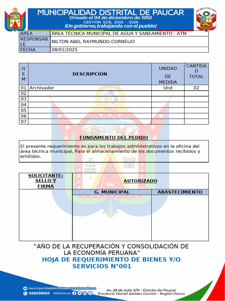 Formato Requerimiento MDP 2025 | PDF
