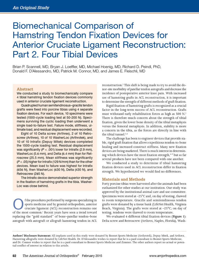 Biomechanical Comparison of Hamstring Tendon Fixation Devices For ...