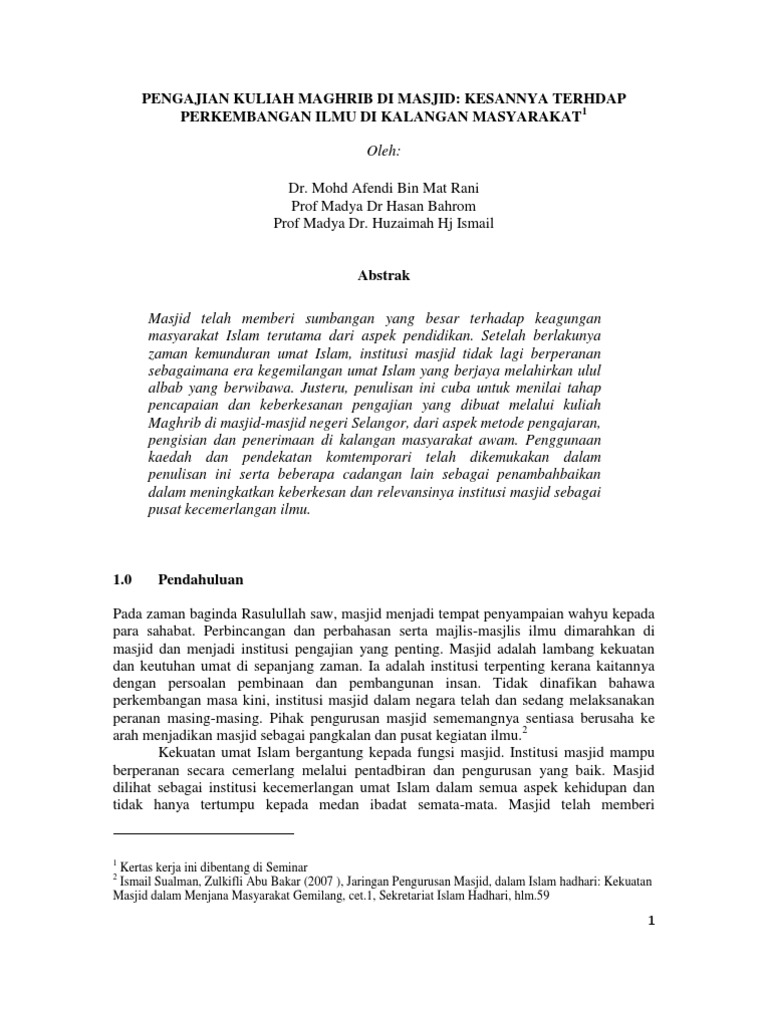 Pengajian Kuliah Maghrib di Masjid