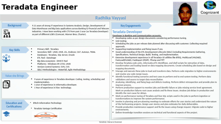 Teradata Engineer Profile and Expertise | PDF | Data Management | Computing