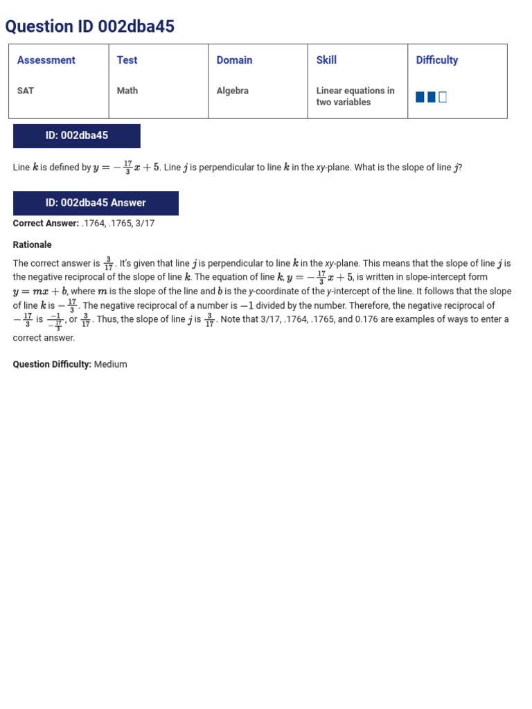SAT Math Problem Solutions and Rationale | PDF | Equations | Algebra