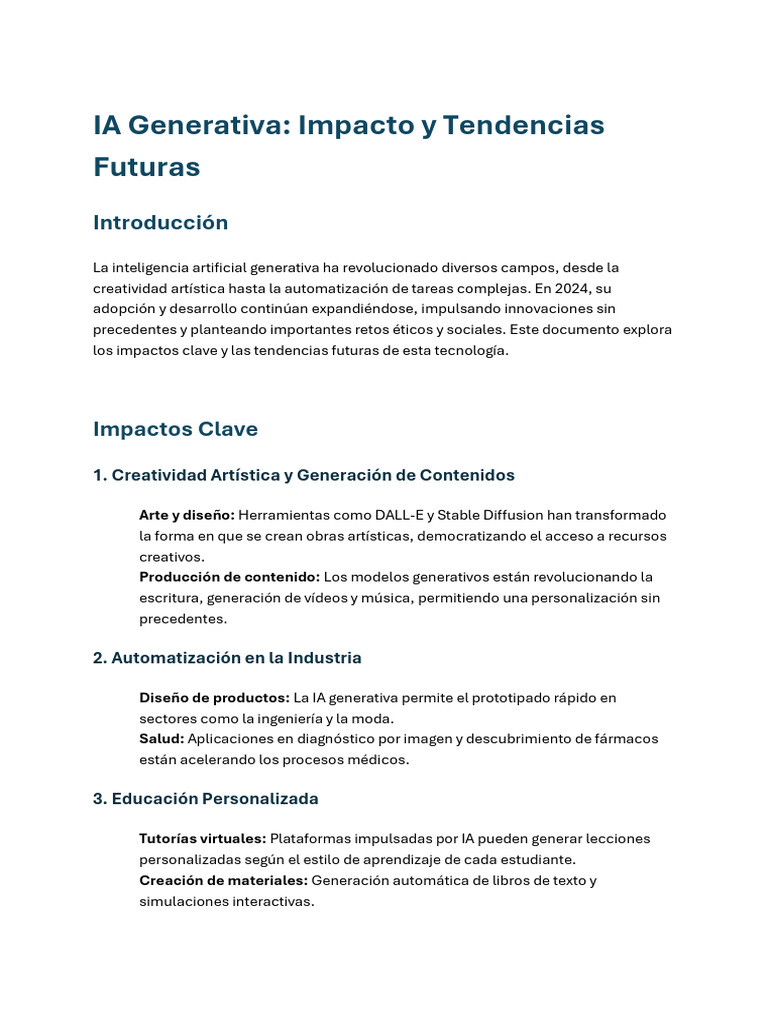 Impacto y Tendencias de la IA Generativa | PDF | Inteligencia ...