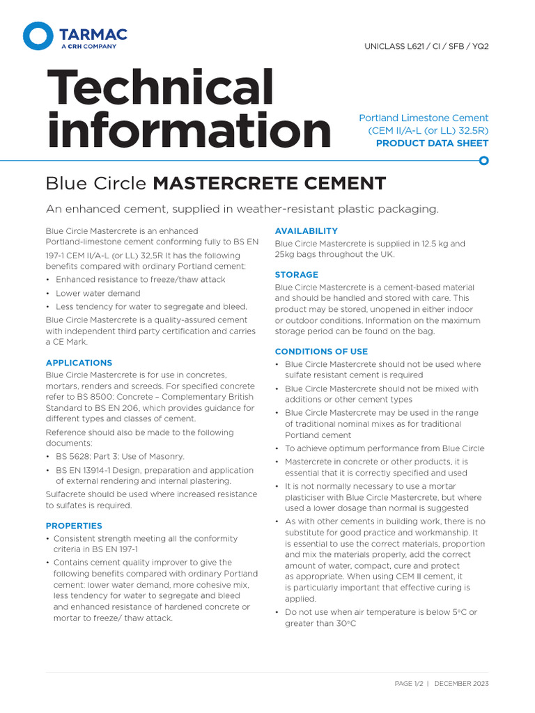 Blue Circle Mastercrete Cement Overview | PDF | Cement | Concrete
