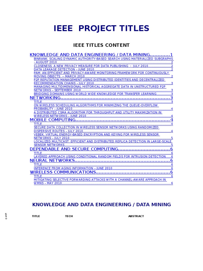 IEEE Project Titles in Data Engineering | PDF | Peer To Peer | Wireless ...