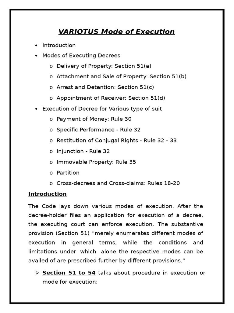 VARIOTUS Mode of Execution | PDF | Property | Detention (Imprisonment)