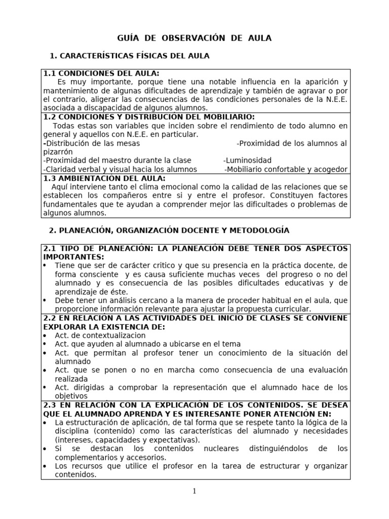 Guía de Observación en el Aula | PDF | Salón de clases | Maestros