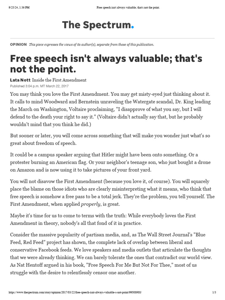Rethinking the Value of Free Speech | PDF | Freedom Of Speech | First ...