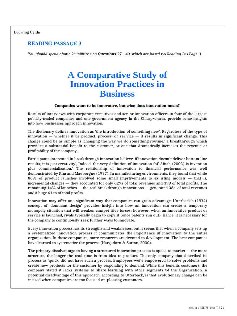 Comparative Study of Business Innovation | PDF | Innovation | Risk