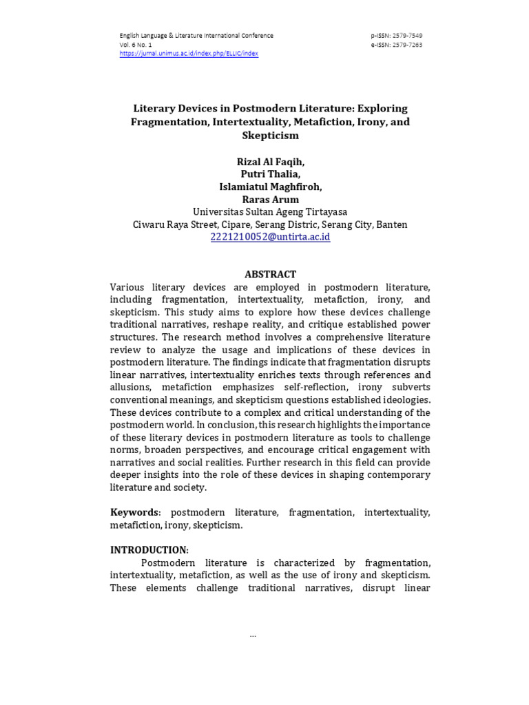 Fragmentation in Postmodern Literature | PDF | Postmodern Literature ...