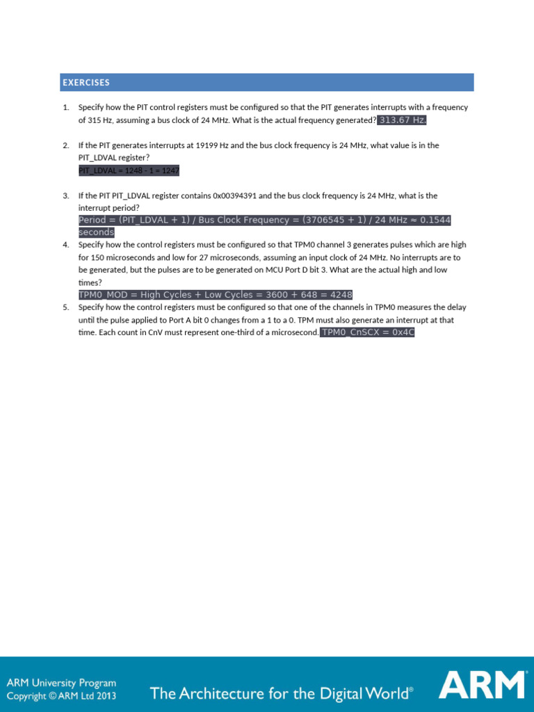 PIT and TPM Configuration Exercises | PDF