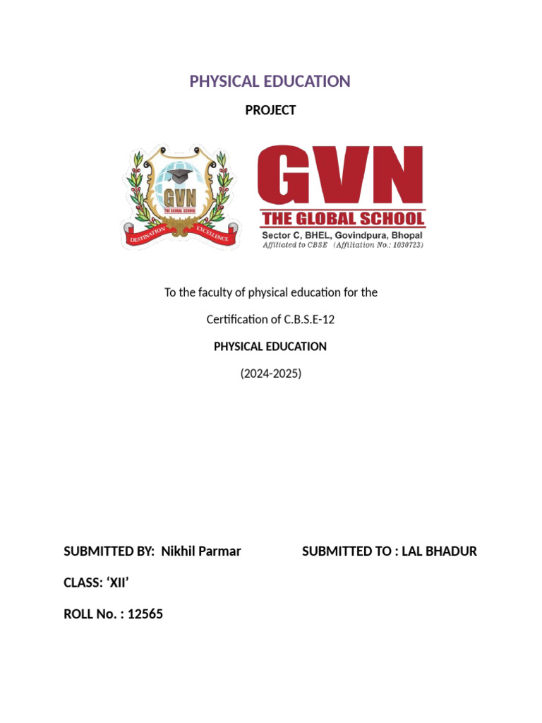 C.B.S.E. XII Physical Education Project | PDF