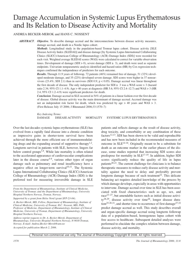 Damage Accumulation in Systemic Lupus Erythematosus and Its Relation To ...
