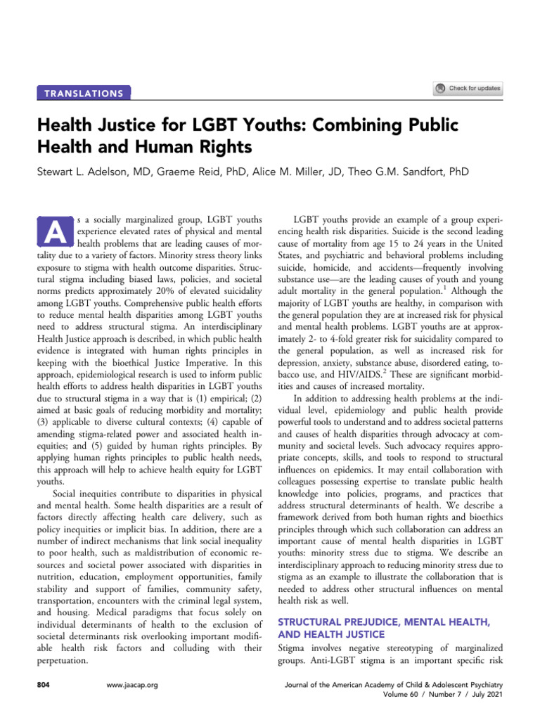 Health Justice For LGBT Youths Combining Public Health and Human Rights ...
