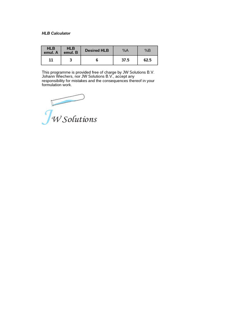 HLB Calculator for Emulsions | PDF