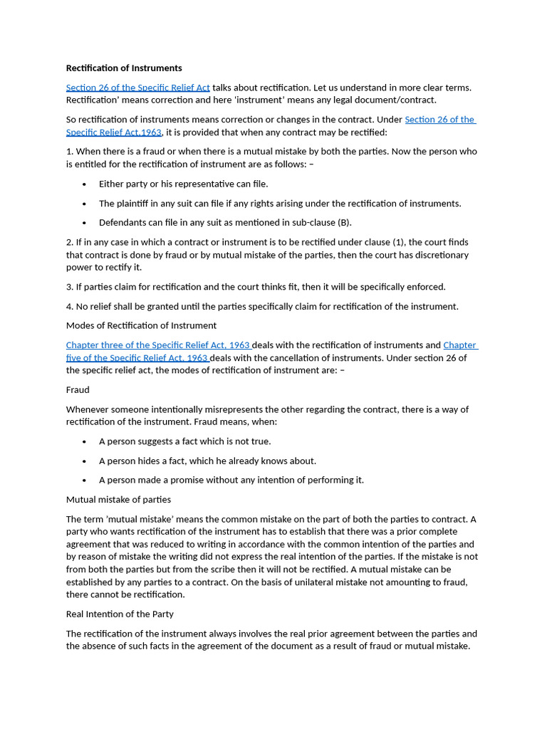 Rectification of Instruments | PDF | Misrepresentation | Legal Remedy