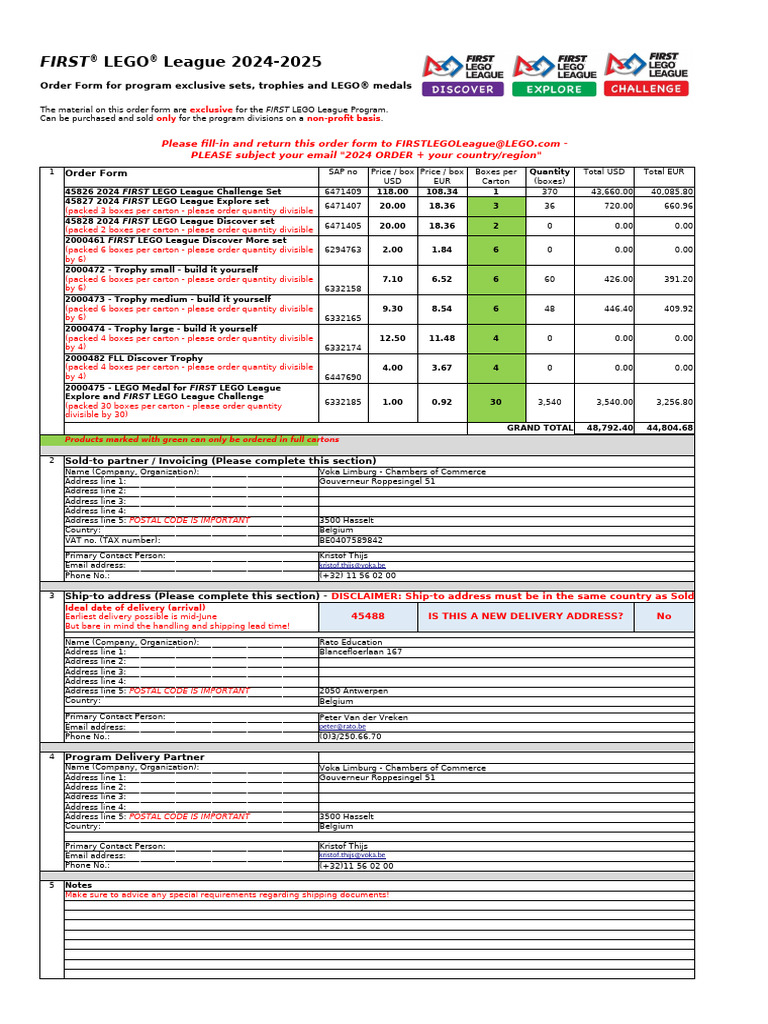 First Lego League Order Form 2024-25 | PDF