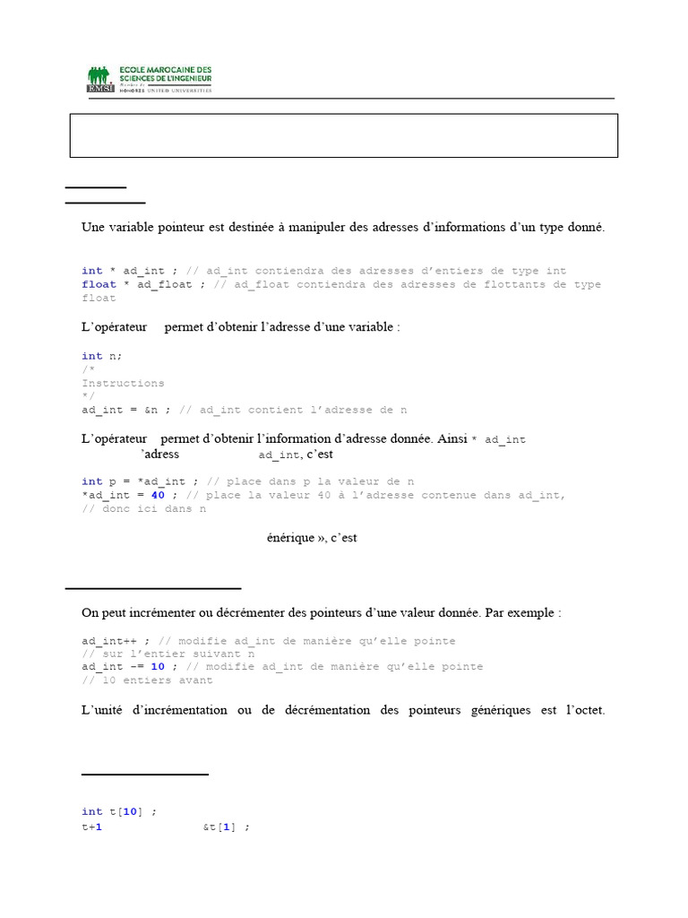 Pointeurs et tableaux en C++ | PDF | Pointeur (programmation ...