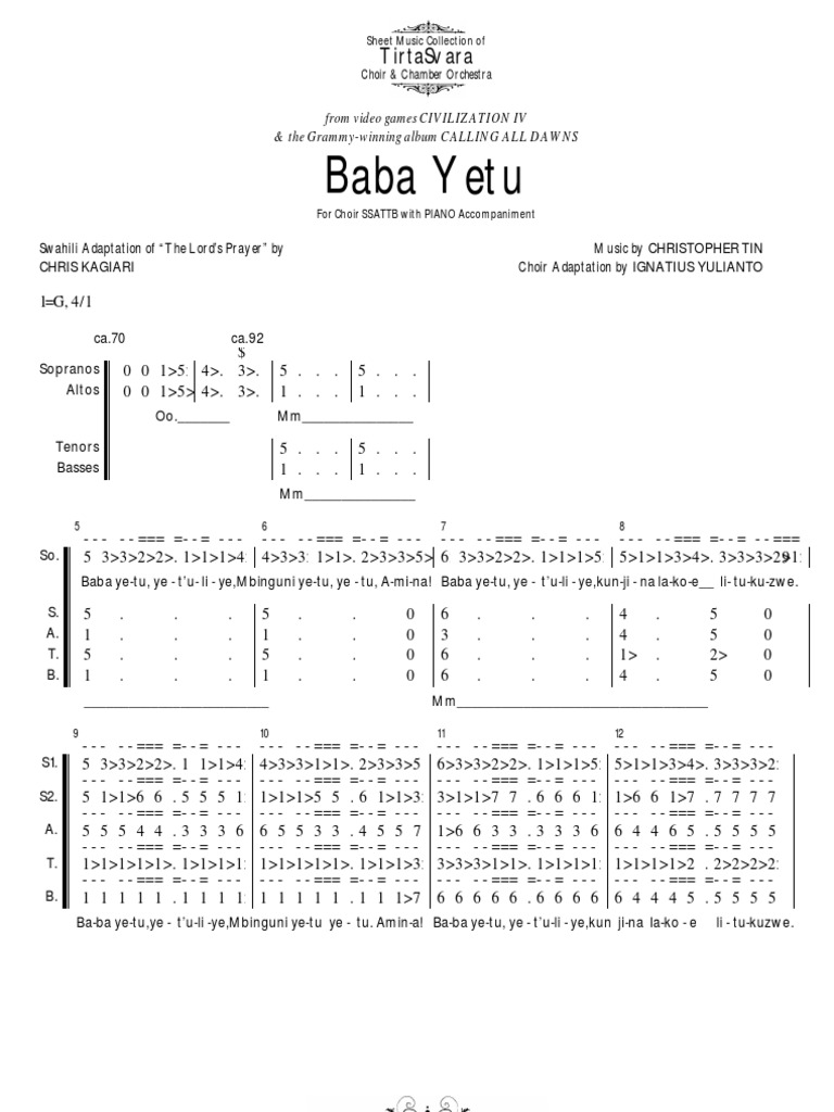 Baba Yetu PDF Vocal Music Musical Compositions