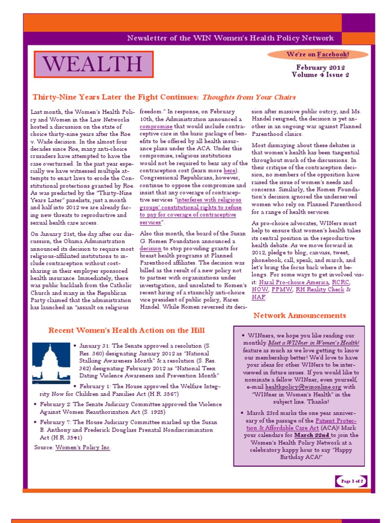 Women's Health Policy: Ongoing Fight for Choice | PDF | Cardiovascular ...