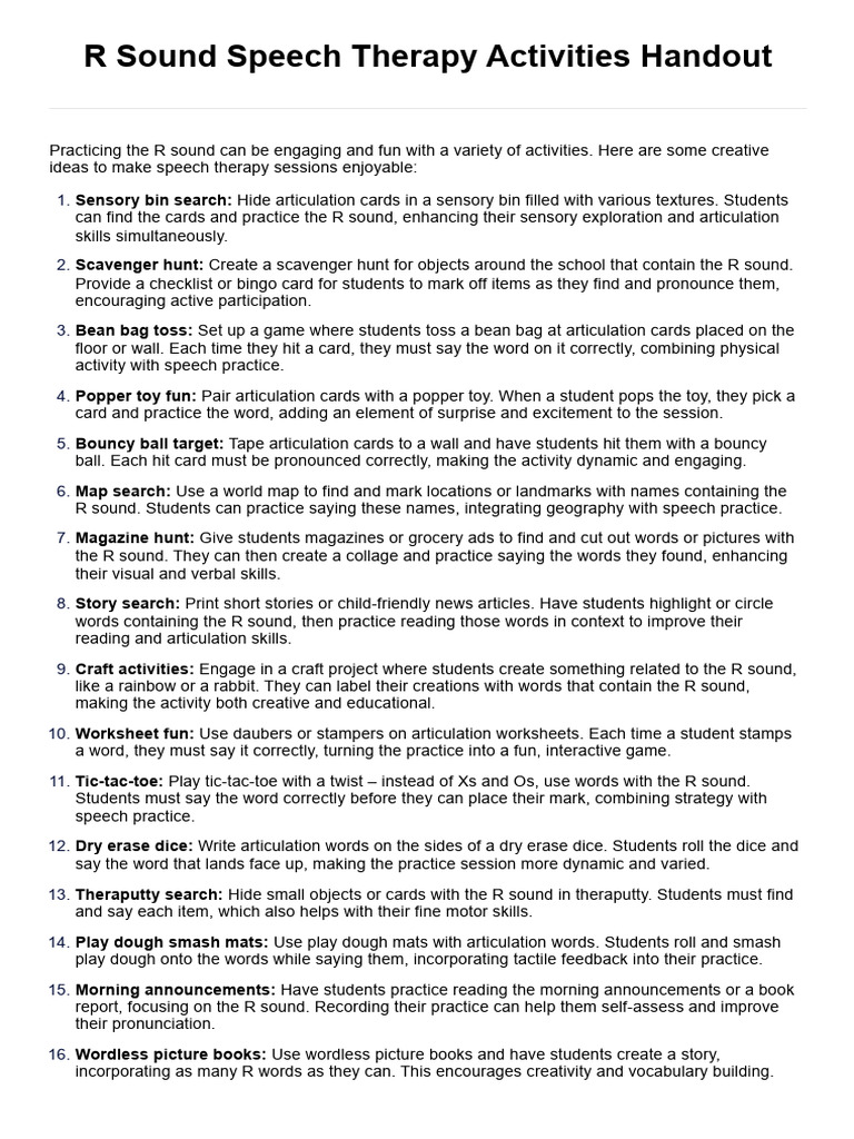 Engaging R Sound Therapy Activities | PDF | Speech | Word