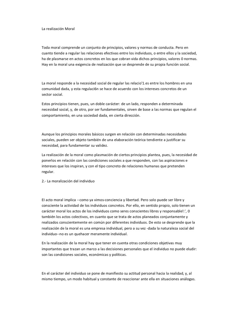 La Realización Moral PDF Moralidad Sociedad