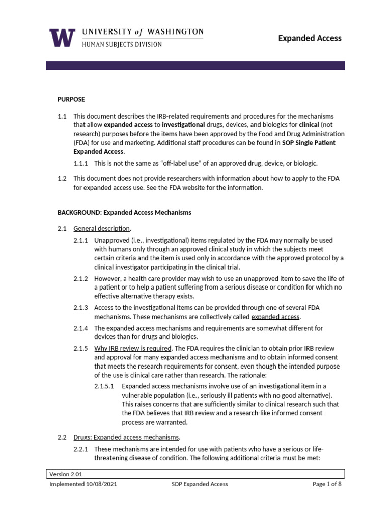 Expanded Access Procedures for Investigational Use | PDF | Clinical ...