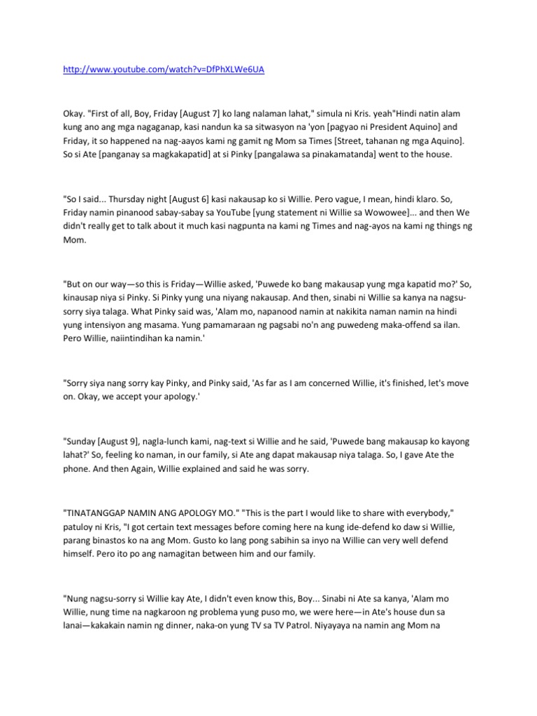Kris Aquino's Family Statement | PDF