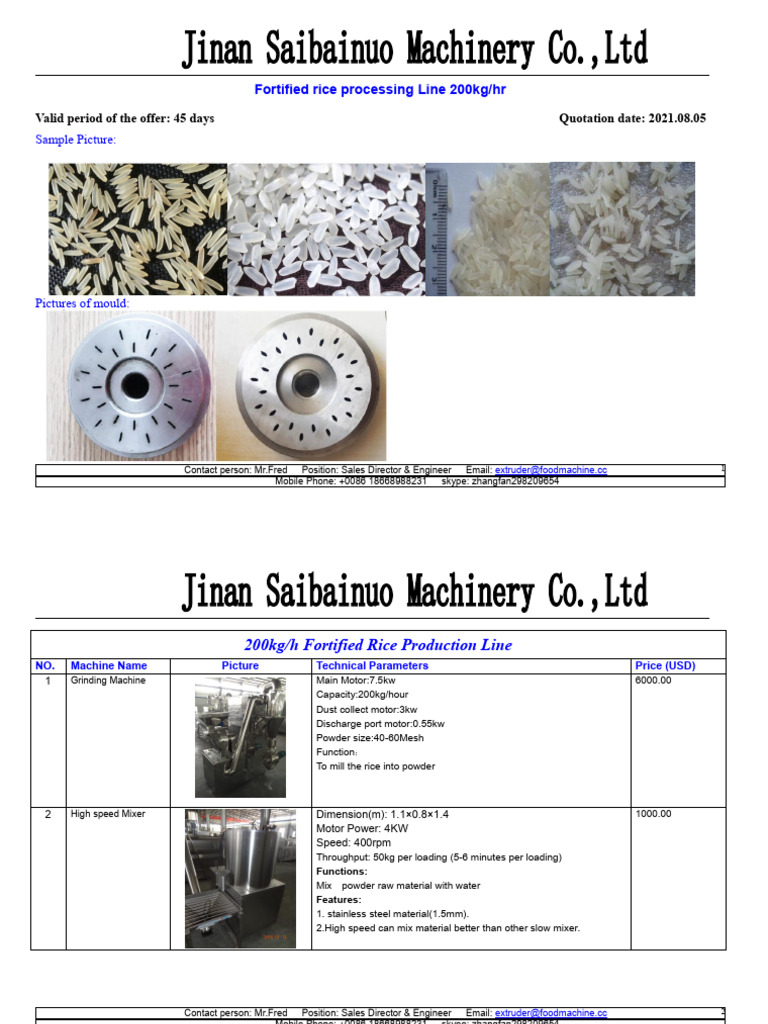 Fortified rice machine 200kg per hour | PDF | Extrusion | Mechanical ...
