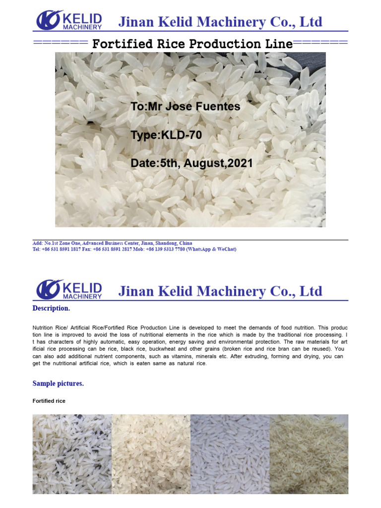 200 KG Per Hour Fortified Rice Making Machine | PDF | Rice | Extrusion
