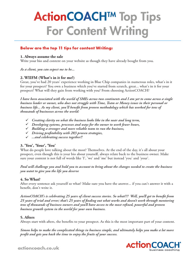 Top Tips For Content Writing | PDF