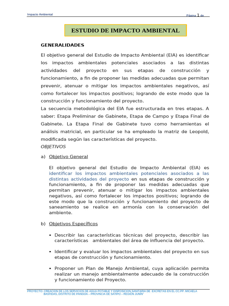 Estudio de Impacto Ambiental en Pangoa | PDF | Evaluación de impacto ...