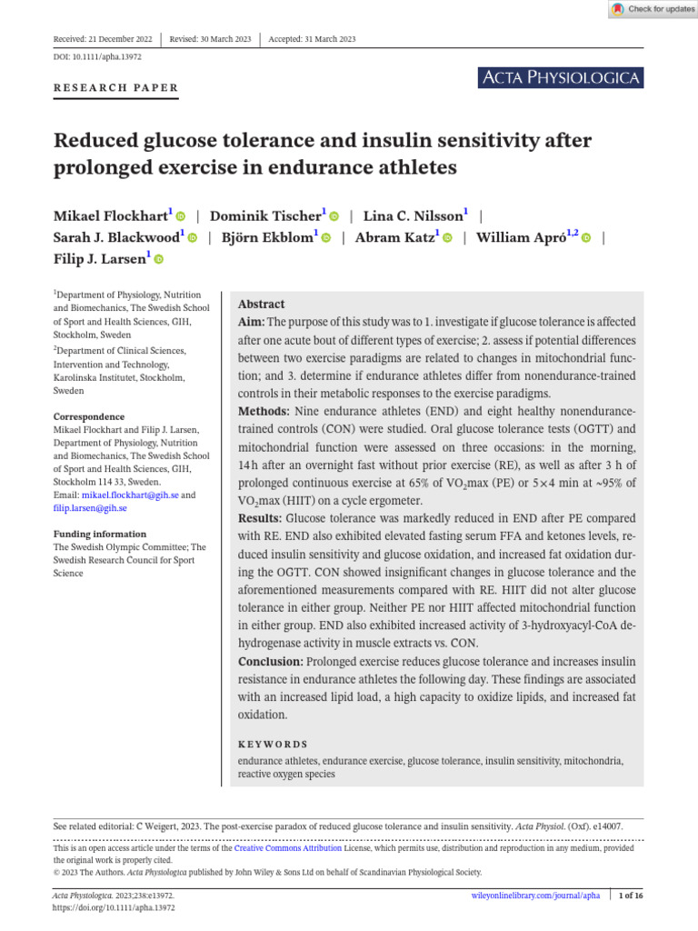 Acta Physiologica - 2023 - Flockhart - Reduced Glucose Tolerance and ...