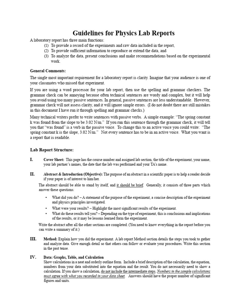 Physics Lab Report Writing Guide | PDF | Experiment | Data