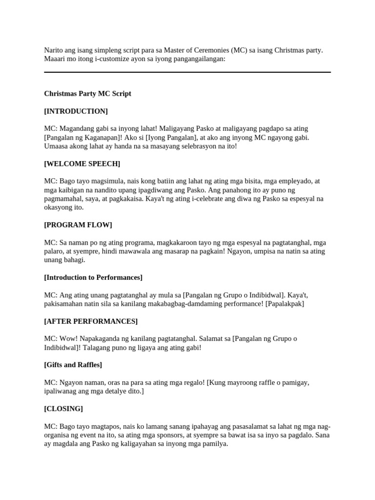 Narito Ang Isang Simpleng Script para Sa Master of Ceremonies | PDF