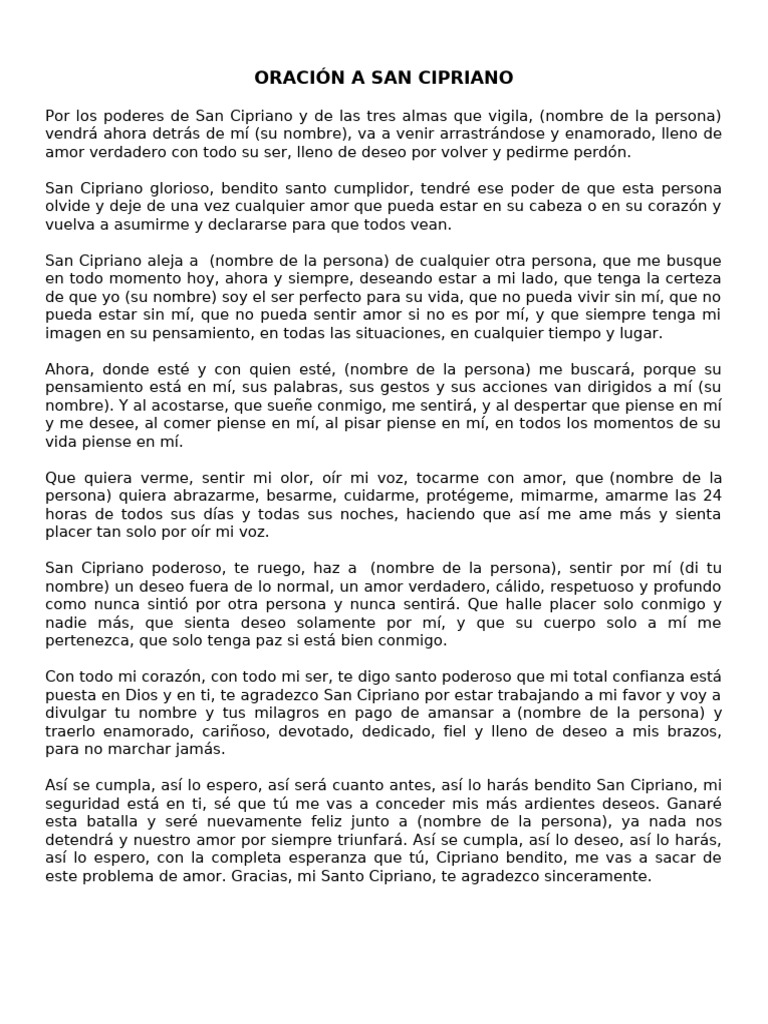 Oración poderosa a San Cipriano | PDF | Amor | Oración