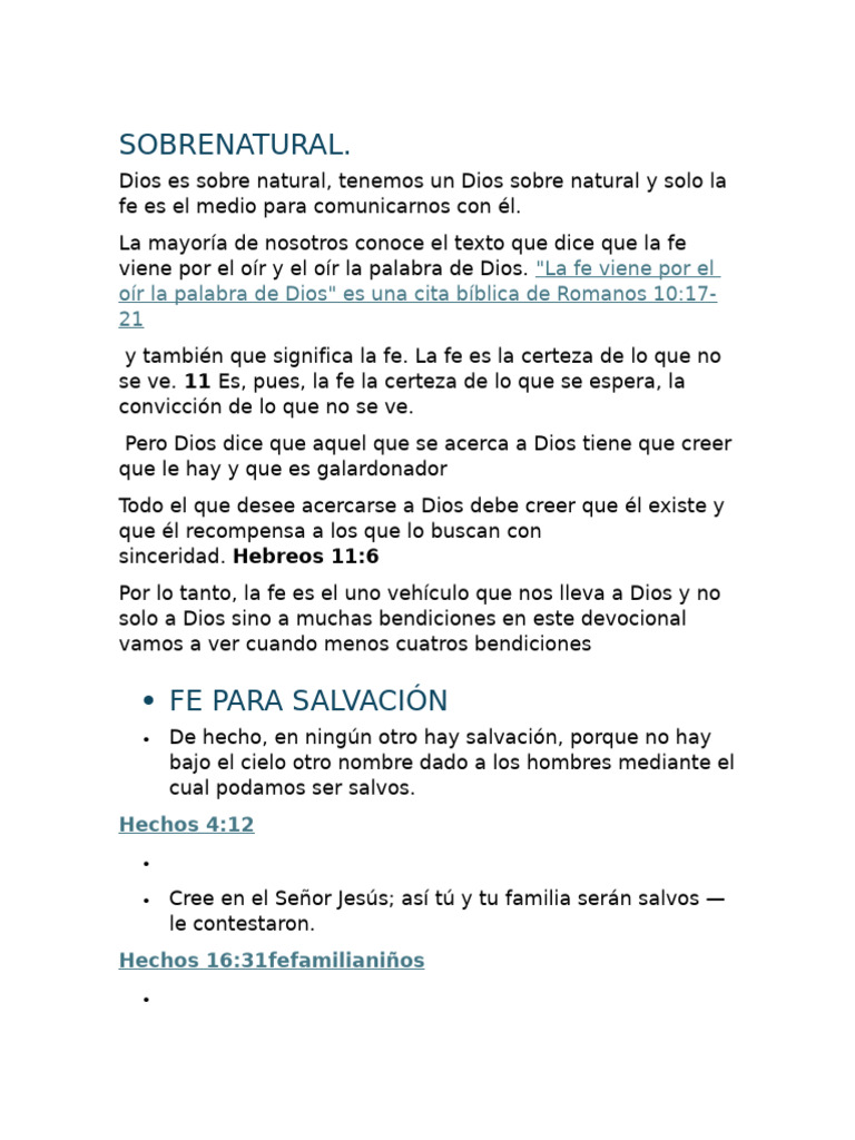 Fe y lo Sobrenatural en la Biblia | PDF | Dios | Salvación