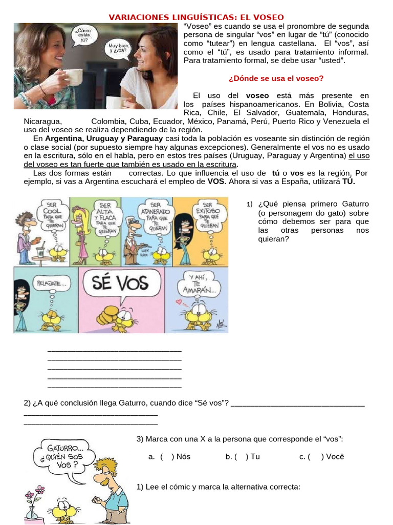 Voseo: Variaciones del Español en América | PDF | Lengua española ...